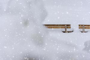 deux bancs en bois dans la neige photo