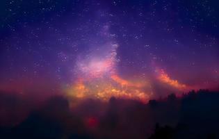 paysage nocturne avec voie lactée colorée et montagnes. ciel étoilé avec des collines en été. bel univers. fond de l'espace photo