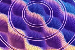 Illustration 3d de cercles bleus et roses. ensemble de formes sur fond de motif. fond de géométrie photo