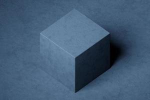 3d illustration cube gris volant sur fond noir photo