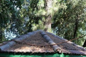 toit qui fuit sur une vieille maison de village. photo