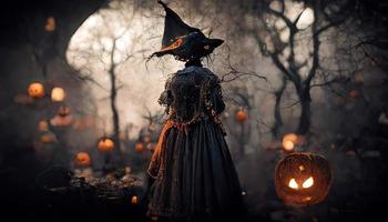 rendu 3d sorcière halloween au rayon de lune.