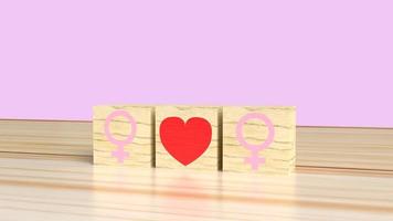 le sexe sur cube en bois avec symbole d'amour rendu 3d pour la saint valentin. photo