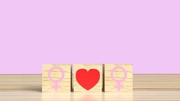 le sexe sur cube en bois avec symbole d'amour rendu 3d pour la saint valentin. photo