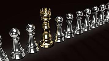 échecs du roi d'or et pion d'argent dans un rendu 3d de ton sombre pour le contenu de l'entreprise. photo