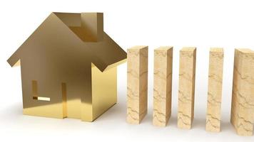 le domino en bois et la maison dorée image abstraite de rendu 3d pour le contenu de la propriété. photo