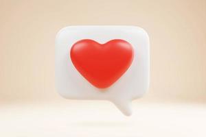 Concept de plate-forme en ligne de médias sociaux 3d, communication sociale en ligne sur les applications, cadre photo avec icône emoji 3d coeur et amour, amour coeur 3d sur fond rouge clair. rendu 3d.