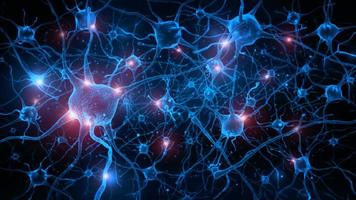 rendu 3d des cellules neuronales avec brillant dans le cerveau humain. photo