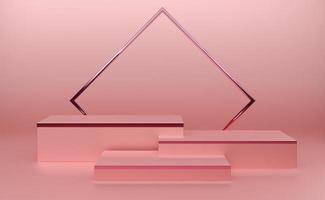 podium vide avec des formes géométriques dans une composition pastel rose pour un affichage sur scène moderne et une maquette minimaliste, arrière-plan abstrait de vitrine, illustration 3d de concept ou rendu 3d photo