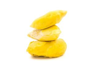 roi des fruits, durian sur fond blanc. photo