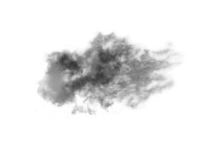 fumée texturée, noir abstrait, isolé sur fond blanc photo