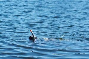 plongeur en combinaison avec masque et tuba sous l'eau dans le lac photo
