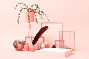 forme géométrique abstraite scène de couleur rose pastel minimale avec décoration et accessoire, conception pour le rendu 3d de podium d'affichage cosmétique ou de produit photo