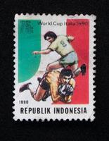 sidoarjo, jawa timur, indonésie, 2022 - philatélie avec le thème de l'image d'illustration de la coupe du monde 1990 italie photo