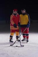 adolescentes, joueurs hockey glace, portrait photo