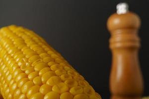 gros plan macro d'un épi de maïs avec un poivrier flou en arrière-plan photo
