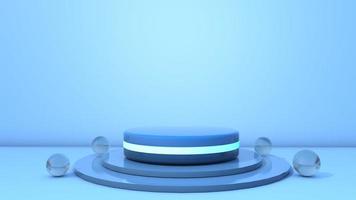 présentoir de présentation de piédestal de produit podium rendu 3d couleur bleue avec cristal photo