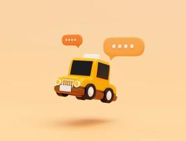 voiture de taxi avec message de chat à bulles pour le concept de service de transport en ligne bannière web icône de dessin animé ou fond de symbole illustration 3d photo