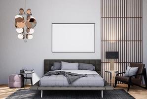 cadre d'affiche maquette dans un intérieur moderne entièrement meublé fond de chambres, chambre à coucher, photo