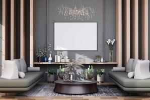 cadre d'affiche maquette dans un intérieur moderne entièrement meublé, fond de chambres, salon, style scandinave photo