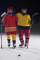 adolescentes, joueurs hockey glace, portrait photo