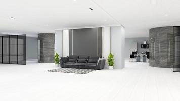 Conception de maquette de mur de salon d'invités de rendu 3d avec un concept de design d'intérieur minimaliste moderne