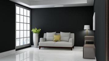 Conception de maquette de mur de salon d'invités de rendu 3d avec un concept de design d'intérieur minimaliste moderne