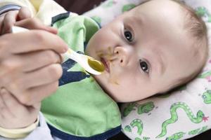 l'enfant, se nourrissant dès la première cuillère, goûte pour la première fois des légumes, des émotions. photo