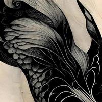 tatouage maori sur rouleau, dessin au trait, art à l'encre, encre noire, lignes épurées, illustration photo