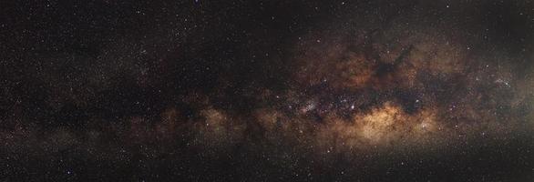 panorama de la voie lactée, photographie longue exposition, avec grain photo