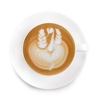 café latte art vue de dessus sur fond blanc photo