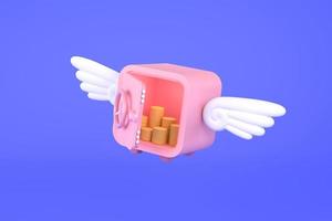 un coffre-fort avec des ailes volantes est un symbole de liberté financière. photo