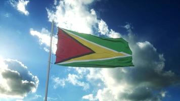 drapeau de la guyane agitant au vent contre le beau ciel bleu. illustration 3d photo