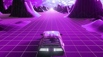 fond de voiture de science-fiction de style retrowave des années 80. illustration 3d photo