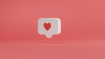 icône de coeur d'amour de notification de médias sociaux en épingle carrée arrondie blanche isolée sur fond de mur rose avec une ombre simple et élégante. rendu d'illustration 3d moderne et tendance photo