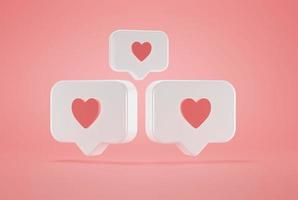 icône de coeur d'amour de notification de médias sociaux en épingle carrée arrondie blanche isolée sur fond de mur rose avec une ombre simple et élégante. rendu d'illustration 3d moderne et tendance photo