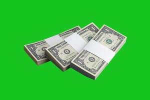 liasse de billets d'un dollar américain isolés sur vert chroma keyer. pack d'argent américain avec une haute résolution sur un masque vert parfait photo