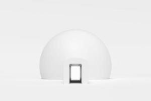 forme abstraite de dôme de maison blanche avec entrée sur fond blanc. architecture moderne avec bâtiment vide. entreprise de construction de concept. concepts de design futuriste rendu 3d photo