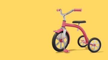 rendu 3d. tricycle rouge sur fond jaune avec un espace pour le texte. véhicule. photo