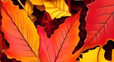 feuilles d'automne colorées. des feuilles d'érable multicolores se trouvent sur le sol. photo