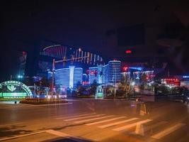 zhangjiajie.china - 14 octobre 2018.zhangjiajie city street view from the bus and reflet of the mirror on the bus.zhangjiajie city china travel photo