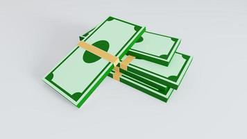 pile d'argent backnote avec pièce d'or dans un style 3d réaliste. élément de conception commerciale et financière, dollars en papier vert par rendu 3d. photo