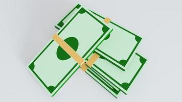 pile d'argent backnote avec pièce d'or dans un style 3d réaliste. élément de conception commerciale et financière, dollars en papier vert par rendu 3d. photo