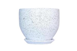 pot de fleur à pois blanc moderne avec soucoupe isolé sur fond blanc avec un tracé de détourage photo