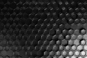 mosaïque en nid d'abeille motif géométrique noir arrière-plan futuriste. Illustration 3d réaliste fond d'écran abstrait texture de cellules de maille hexagonale. photo