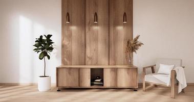 armoire design en bois sur l'intérieur de la salle blanche style moderne.rendu 3d photo