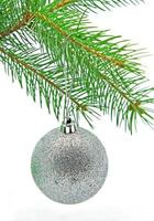 Boule de Noël argentée sur le sapin de Noël photo