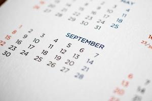 page de calendrier de septembre avec mois et dates photo