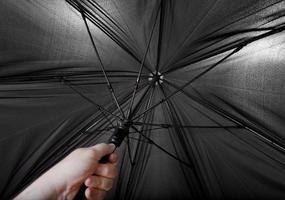 la main ouvre le grand parapluie noir photo