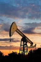 extraction de pétrole par pumpjack au coucher du soleil d'été photo